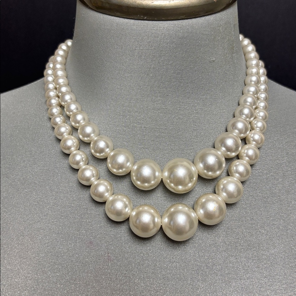 Vintage Double Strand Graduated Faux Pearl Necklace, Marked Japan